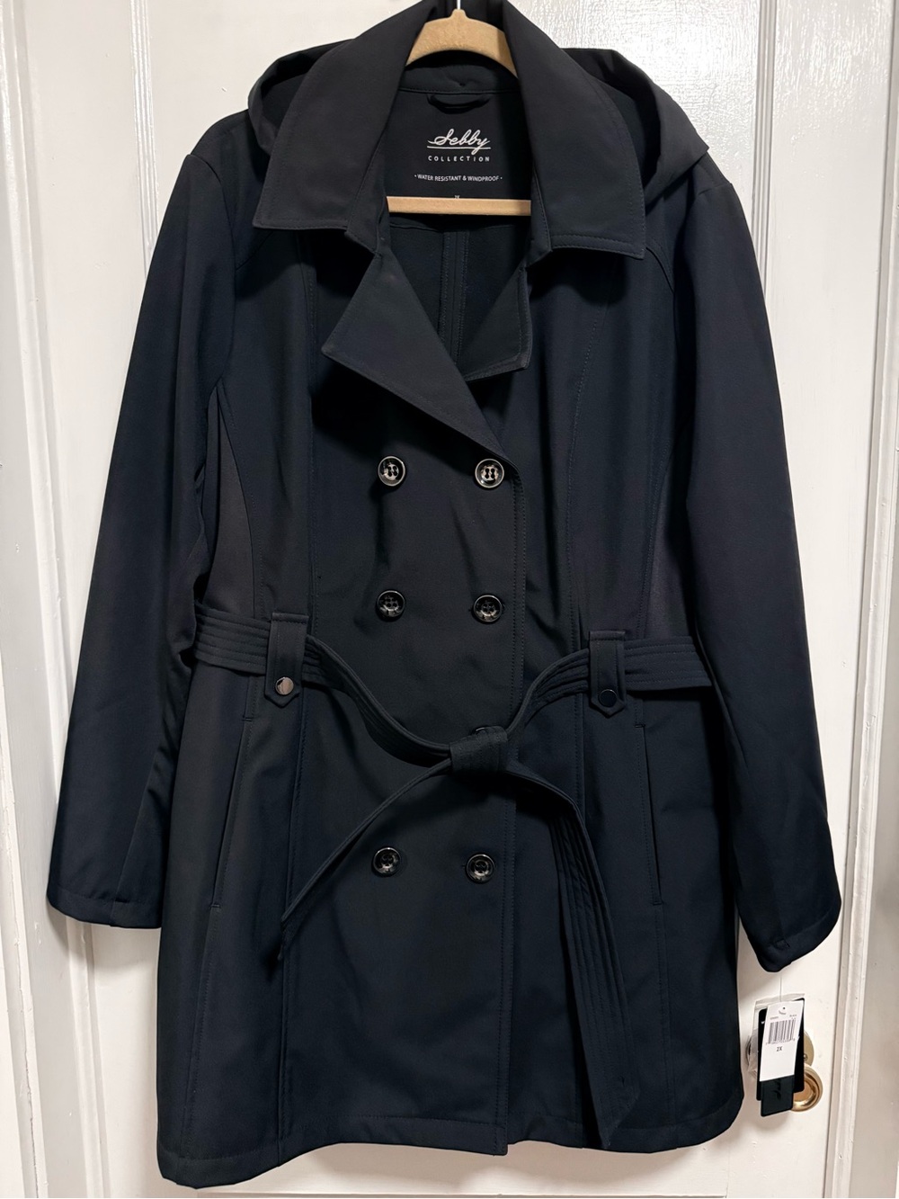 Women's Black Double-Breasted Trench Coat with Belt